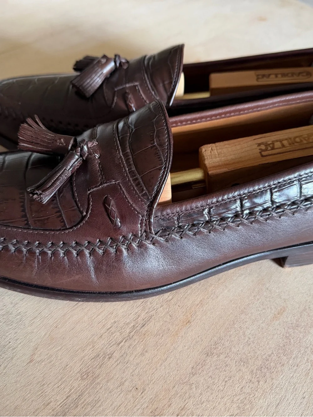 EUC  2016 Domani Men’s Brown Leather Crocodile Embossed Loafers Shoes Size 11